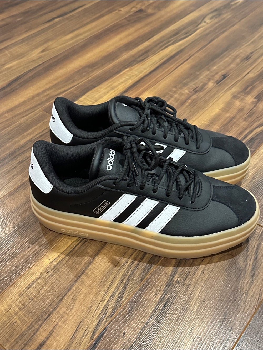 adidas Black and White Platform Sneakers with Gum Sole - Picture 3 of 5